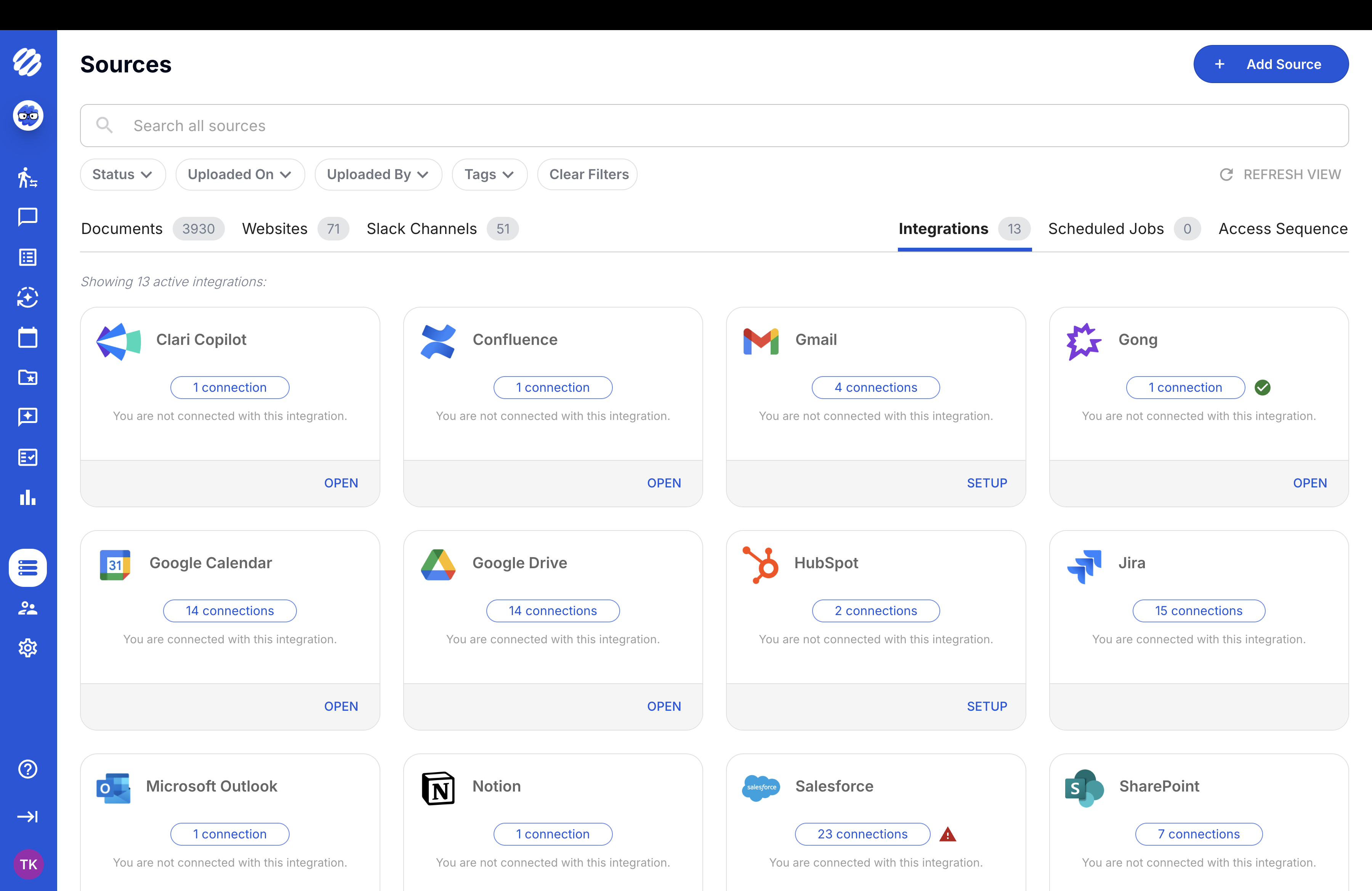 Connected integrations and knowledge sources in Tribble